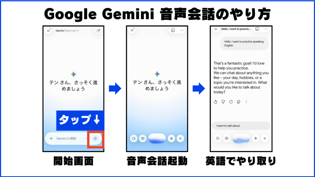 Google Gemini 音声会話のやり方 Gemini Live 画像で手順を解説