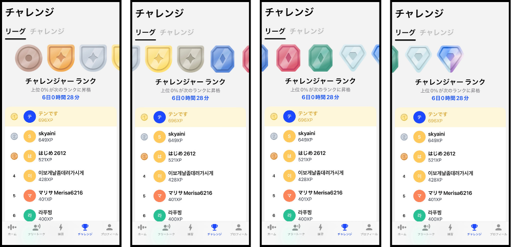 Speakのリーグランキング 全10段階の最上位チャレンジャーランクでテンが1位